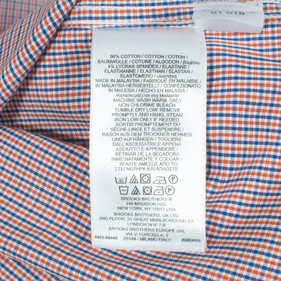 NWOT Brooks Brothers 15.5-32 Men's Shirt Blue White Red Guncheck Cotton Lycra - Picture 5 of 6